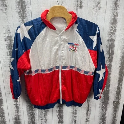 NationsBank USA Olympic Windbreaker Men's L Red/White/Blue 90s Nylon Full-Zip - Image 1 of 4