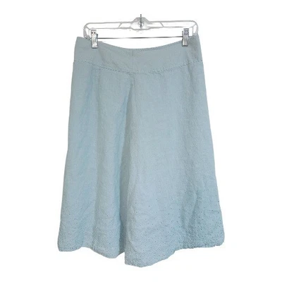 EILEEN FISHER Pañuelo Azul Piscina Lino Nudo Francés Bordado Dobladillo Falda S Foto 1 de 4