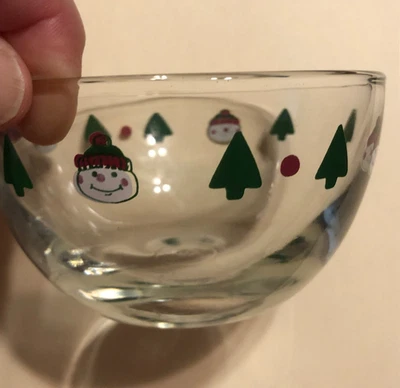 Mini árbol de Navidad muñeco de nieve vintage Anchor Hocking vacaciones 1 taza cuenco de vidrio usado en excelente estado Foto 1 de 4