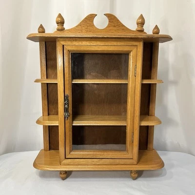 Vintage 16" Wood Curio Cabinet Glass Doors Tabletop Wall Mount Knickknack  Case - Image 1 of 4