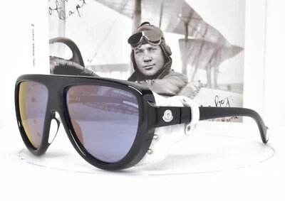 Gafas de sol MONCLER negras de cuero blanco genuino escudo esquí trekking senderismo 89/01C Foto 1 de 4