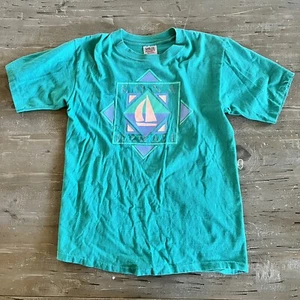 T-shirt vintage uomo Kona Hawaii punto singolo taglia large made in USA verde acqua - Foto 1 di 6