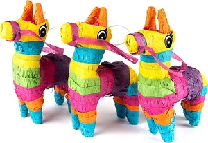 Set of 3 Mini Donkey Pinatas 4"X7" Inches, Fiesta Party Decorations, Cinco De Ma - Picture 1 of 8