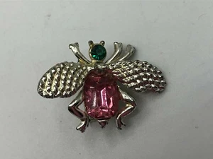 Broche prendedor insecto polilla abeja mosca figura rosa estrás cuerpo cabeza verde vintage - Imagen 1 de 5