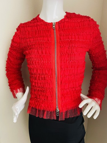 Vendita! Givenchy giacca arricciata in tulle a righe con cerniera anteriore