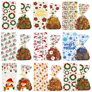 DULEFUN 160PCS Christmas Cellophane Treat Bags 8 Styles Clear Xmas Candy Cook... - Picture 1 of 8