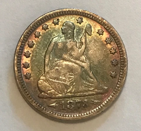 1873 w/ arrows Seated Liberty Quarter , pretty toned XF/ AU Cover