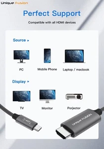 Teléfono/portátil a TV USB C tipo C a HDMI plomo 4K 60Hz UHD cable fuerte 2m negro - Imagen 1 de 8