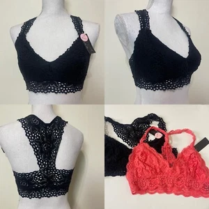 2 Youmita Women Lace Bralette Sexy Bra Floral Lingerie Racerback Large Black & - Picture 1 of 6