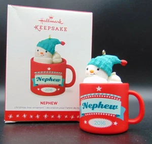 Hallmark Keepsake Ornament NIB 2016 Nephew Marshmallow Snowman in Hot Cocoa Mug - Picture 1 of 8