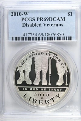 2010 W Proof Disabled Vets $1.00 Silver COMMEMORATIVE - PCGS PR 69 DCAM - Image 1 of 2