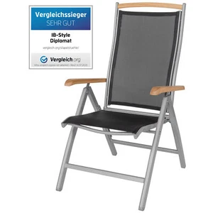 Gartenstuhl Klappstuhl Hochlehner Stuhl DIPLOMAT Alu Silber/Schw/Teak ib style® - Bild 1 von 9