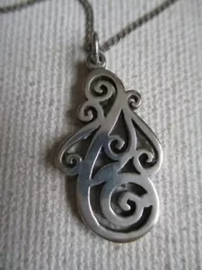 Vintage Sterling Silver Scroll Design Pendant Necklace - Picture 1 of 5
