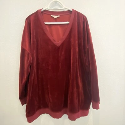 Sudadera Pullover Top Woman Within Terciopelo Suave 1X Borgoña Manga Larga 22/24 Foto 1 de 4