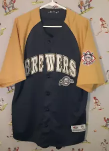 ๐บ Milwaukee Brewers Jersey Adult Large Blue Yellow Stitched MLB Baseball - Picture 1 of 10