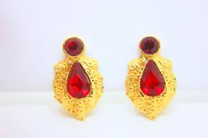 AlphaTJ Orecchini Vintage Etruschi Revival Strass Rubino BELLI - Foto 1 di 7