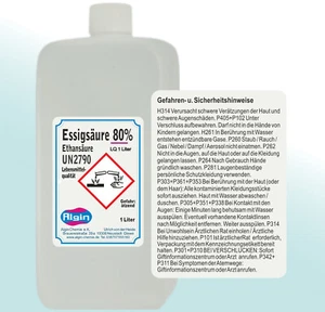  Essigsäure 80% 1 Liter Lebensmittelqualität Konservierung Entkalker  Reinigung - Bild 1 von 2