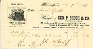 1861 SCHEINKOPF RECHNUNG - GEO. P SHOCH & CO HEIZGERÄTE HERDE - PHILADELPHIA - Bild 1 von 1