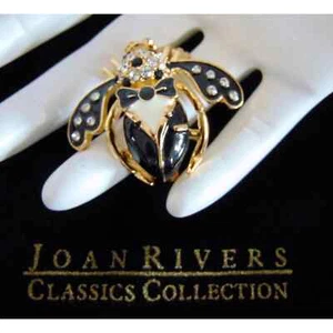 Joan Rivers Black Onyx Crystal Black Tie TUXEDO BEE PIN Brooch Tux Enameled Gold - Picture 1 of 3