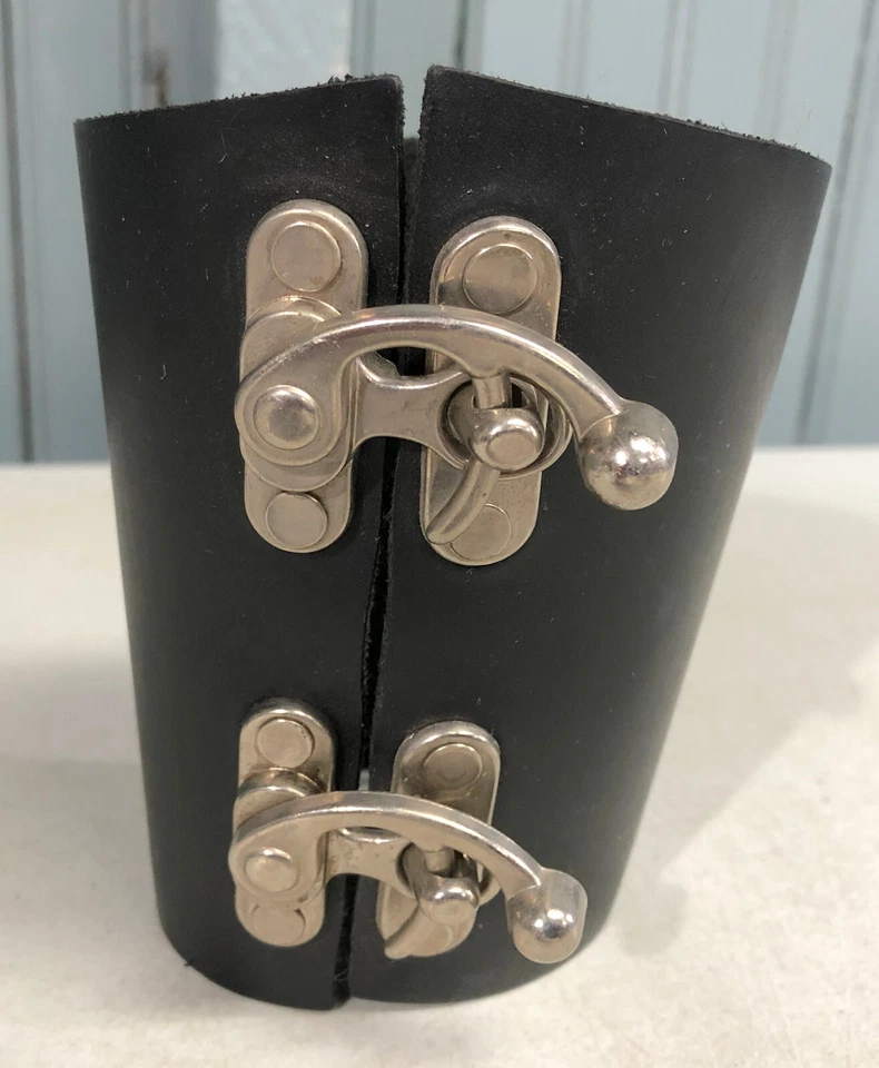 Black Leather Goth Rocker Ren-Fest Forearm Archery Brace Handmade Large Mens - Image 1 of 4