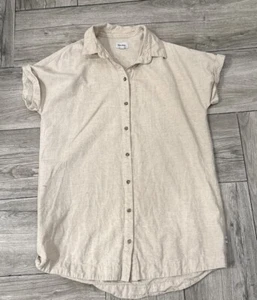 Rhythm Classics Womens Beige Linen cotton Blend Button Up Shirt Dress Size Small - Picture 1 of 8