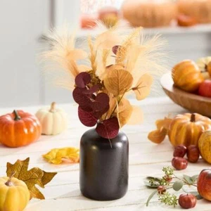 Artificial Brown Floral Foliage Decorative Black Ceramic Indoor Accent Vase - Picture 1 of 7