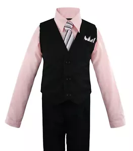 Boys Vest Set with Colored Dress Shirt, Tie Pinstripe Vest and Pants Sizes 2T-14 - Picture 1 of 33