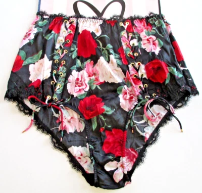 VICTORIA'S SECRET Atelier MUY SEXY Calzoncillo Cintura Alta Panty VS Satinado Negro Rosas Foto 1 de 4