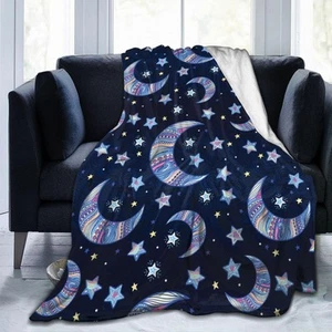 Star and Moon Blanket Throw Soft Fleece Ultra Warm Plush Micro Flannel for Be... - Picture 1 of 7