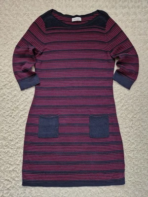 Per Una Weekend Blue Pink Striped Ribbed Jersey Jumper Dress With Pockets UK 14 - Image 1 of 4