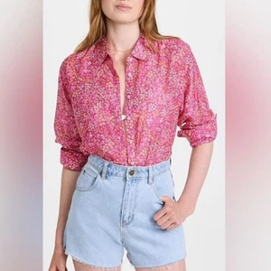Xirena Pink Ditzy Floral Cotton Silk Blend Classic Beau Button Down Shirt Medium - Picture 1 of 6