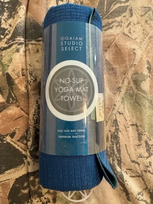 Gaiam Studio Select No-Slip Yoga Mat Towel, 24x68 Inches, 1 Pack, Blue, New - Image 1 of 4