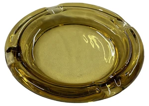Vintage-Large 8” Round  Amber Glass Cigar /Cigarette Ashtray-4 Wide Slots-Smooth - Picture 1 of 6