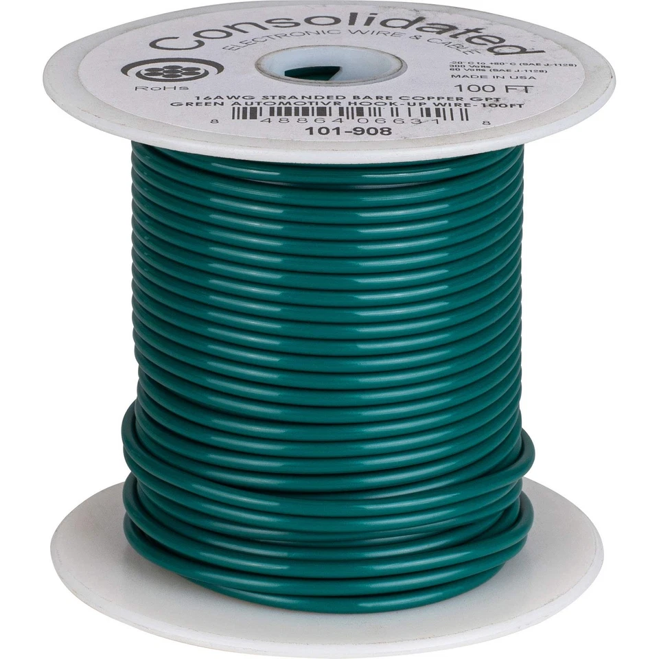 Cable primario de conexión automotriz verde GPT de cobre trenzado 16 AWG 100 pies Foto 1 de 1