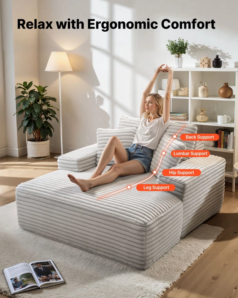 Sofá chaise lounge de 54" tapizado de gran tamaño sofá de lectura sofá con almohadas beige Foto 1 de 1