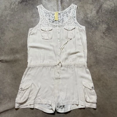 Da Nang Romper Womens Size M Beige 100% Silk Pockets Surplus Lace Top - Image 1 of 4