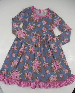 MATILDA JANE Dress Girls 12 L/S Blue Pink Floral Ruffles Buttons Soft Quality - Picture 1 of 13