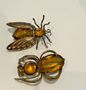 CZECH EARLY VINTAGE BUG BROOCHES WITH GLASS STONES - Picture 1 of 5