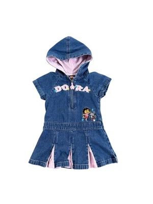 Vestido De Colección Dora la Exploradora Azul Denim Con Capucha Nick Jr Dibujos Animados Niñas 4T Foto 1 de 4