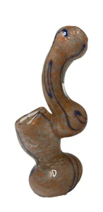 Mini Glass Bubble | Orange W/ Steel Blue Squigglys | 4" - 5" - Picture 1 of 3