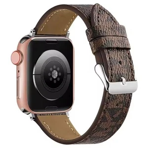 Nowy pasek do Apple Watch Band pasuje do 42/44/45/49mm logo MK brązowy luksusowy pasek - Zdjęcie 1 z 7