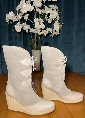 De Colección Charlotte Ronson Lola Botas de Cuña Forradas de Piel de Oveja Pergamino Marfil Gris EE. UU. 8 Foto 1 de 4