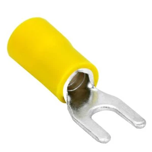 25 Spade Fork Terminal Connector Vinyl Yellow 12-10 GA AWG Gauge #8 Stud Speaker - Picture 1 of 9