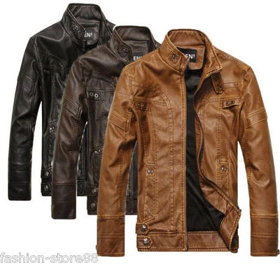 Lo último Abrigo de cuero lavado chaquetas de motocicleta de moda Crazy para hombre Foto 1 de 4