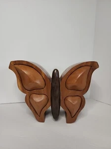 Wooden Butterfly Jewelry Box Trinket Hand Carved Drawers Free Standing Storage - Picture 1 of 11