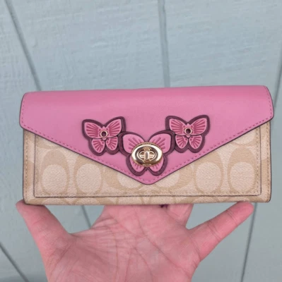Coach Slim Envelope Wallet In Signature Canvas With Butterfly Appliques - Image 1 of 4