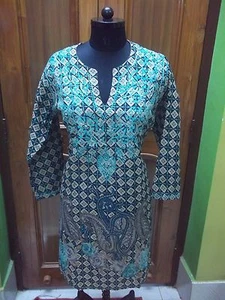 EXCLUSIVE L 42" TOP 100% COTTON ETHNIC CHIKAN HANDMADE EMBROIDERY KURTA TUNIC - Picture 1 of 5