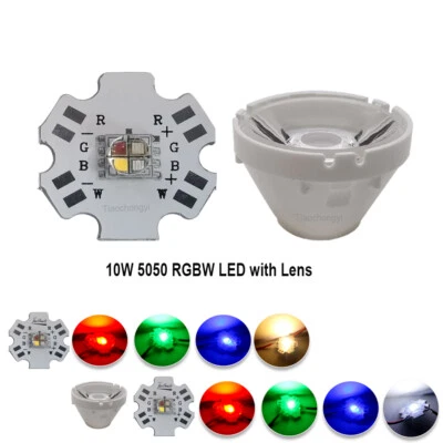 10W 5050 RGBW RGBWW Alta Potencia LED Diodo Chip 4 Chips Lente LED Con Soporte Blanco Foto 1 de 4