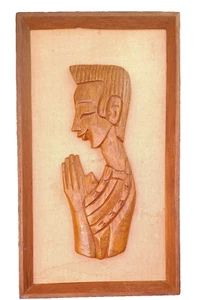 Carved Teak Praying Man In Profile by Witco, Mid-Century Modern OBO - Picture 1 of 4