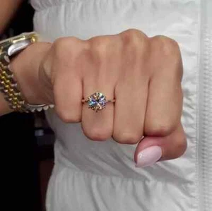 3Ct Round Cut IGI Lab Grown Diamond Ring For Birthday Gift 14k Yellow Gold - Picture 1 of 11